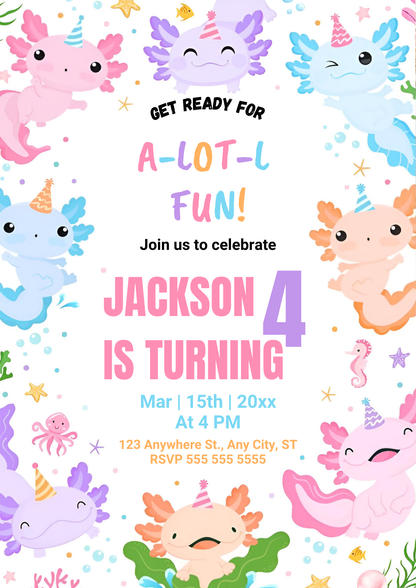 Axolotl Birthday Invitation Template - CreativeRino