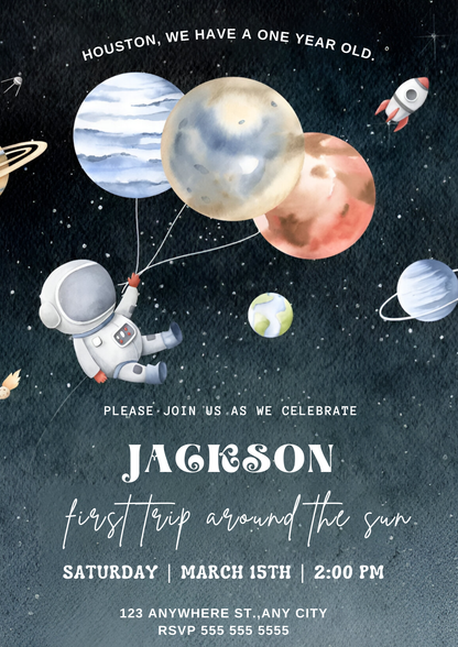Space Birthday Party Invitation Template - CreativeRino