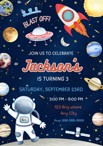 Space Birthday Party Invitation Template - CreativeRino