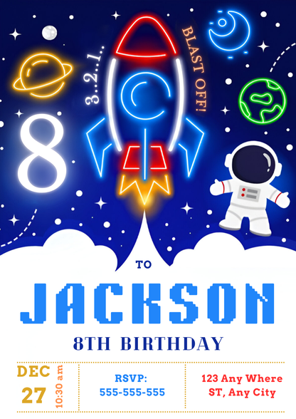 Space Birthday Invitation Template - CreativeRino