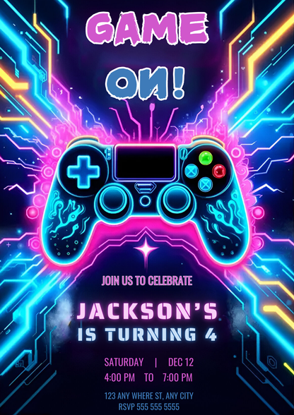 Video Game Birthday Party Invitation Template - CreativeRino