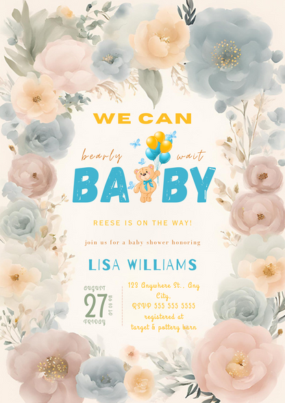 We Can Bearly Wait Baby Shower Party Invitation Template - CreativeRino