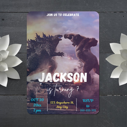 Godzilla x Kong Birthday Invitation Template - CreativeRino