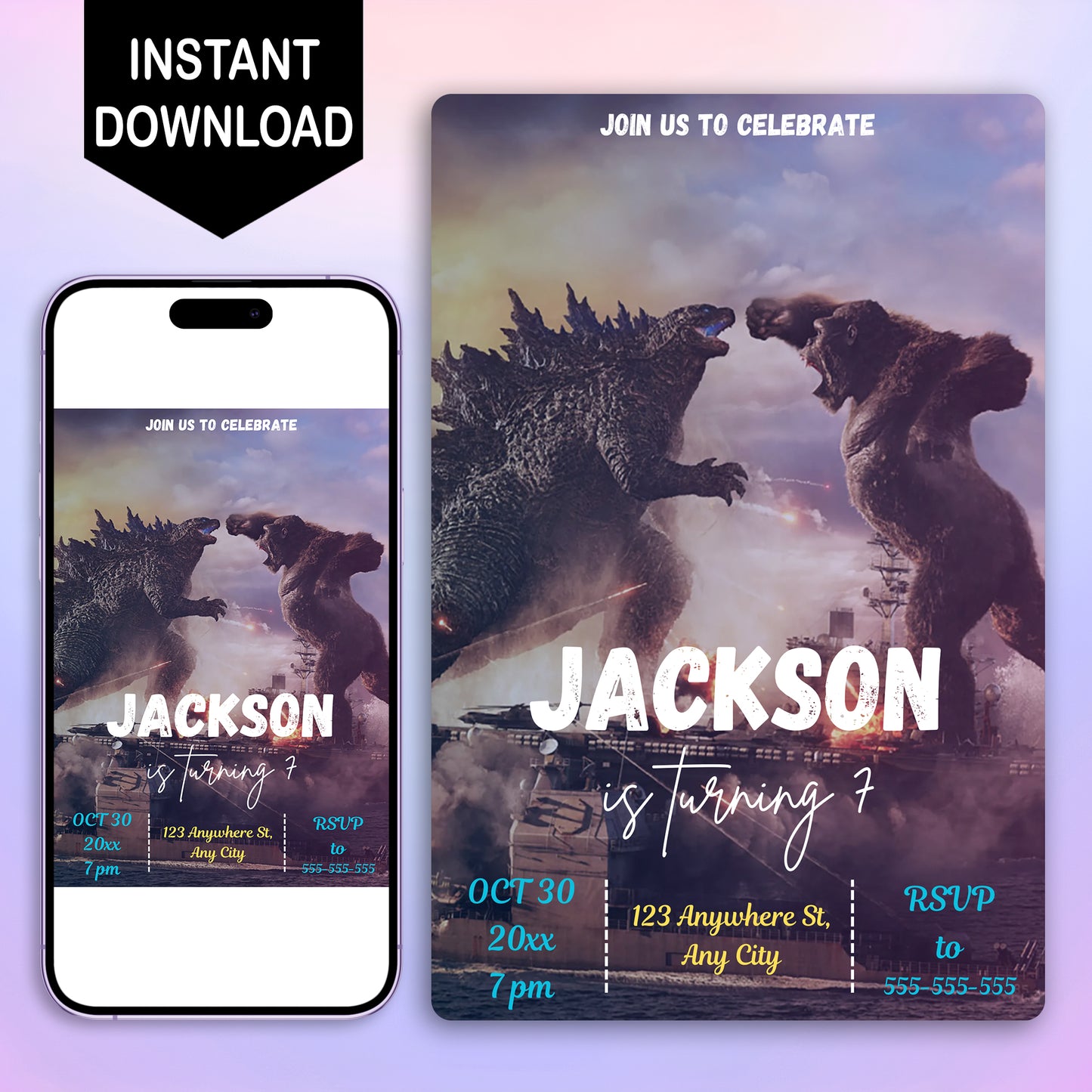 Godzilla x Kong Birthday Invitation Template - CreativeRino