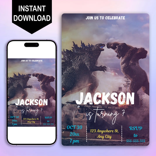 Godzilla x Kong Birthday Invitation Template - CreativeRino