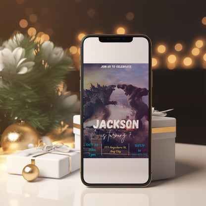 Godzilla x Kong Birthday Invitation Template - CreativeRino