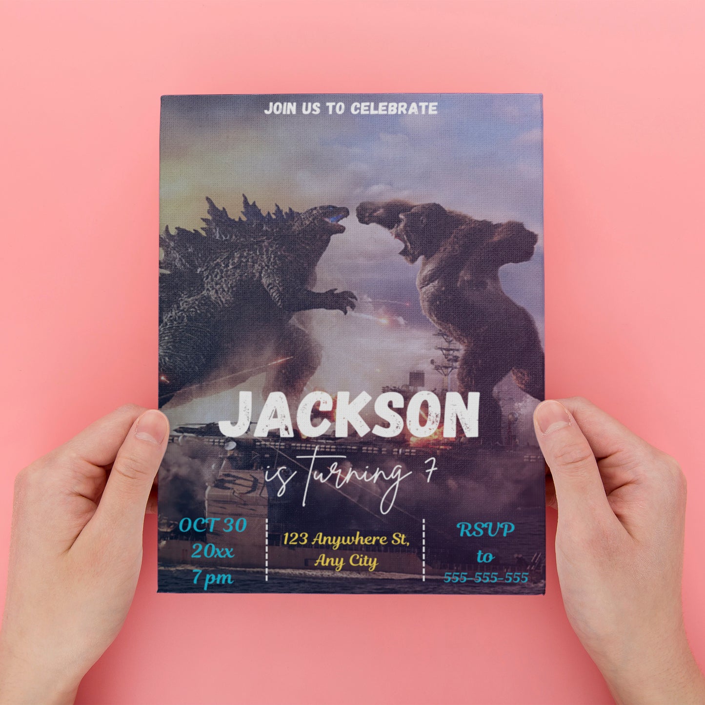 Godzilla x Kong Birthday Invitation Template - CreativeRino