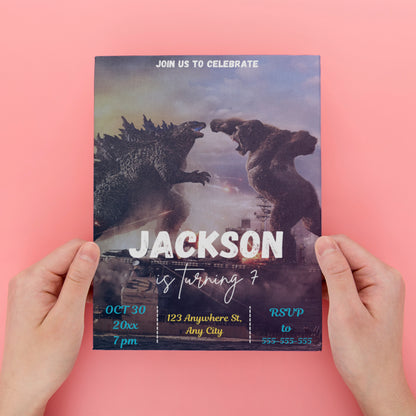 Godzilla x Kong Birthday Invitation Template - CreativeRino