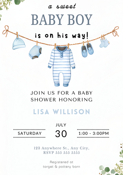 Boy Baby Shower Invitation Template - CreativeRino
