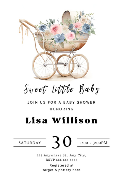 Sweet Little Baby Shower Invitation Template - CreativeRino