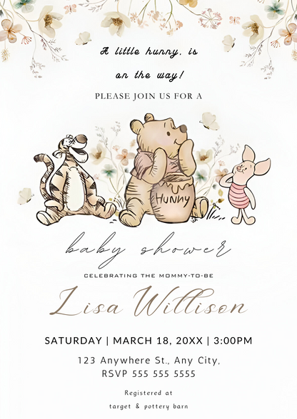 Winnie The Pooh Baby Shower Invitation Template - CreativeRino