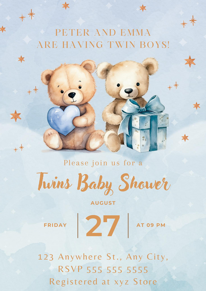 Bear Baby Shower Invitation Template - CreativeRino
