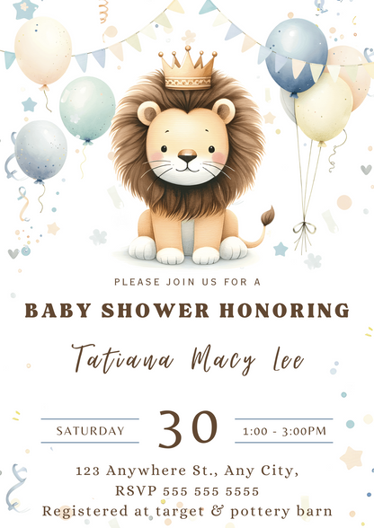 Lion Baby Shower Invitation Template - CreativeRino
