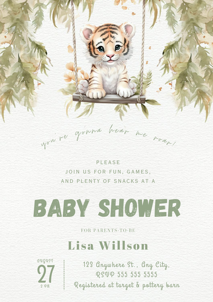 Tiger Baby Shower Invitation Template - CreativeRino