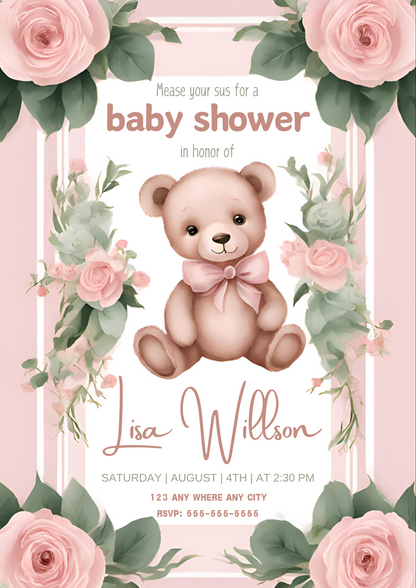 Teddy Bear Baby Shower Invitation Template - CreativeRino