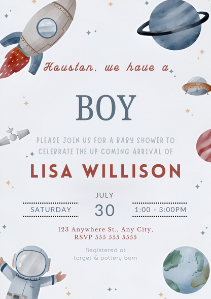 Astronaut Baby Shower Invitation Template - CreativeRino