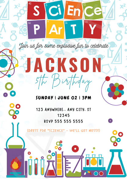 Science Birthday Party Invitation Template - CreativeRino