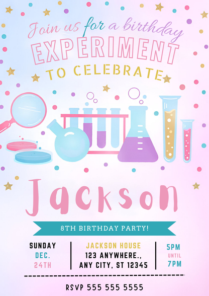 Science Birthday Party Invitation Template - CreativeRino