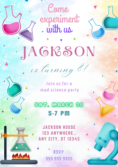Science Experiment Birthday Party Invitation Template - CreativeRino