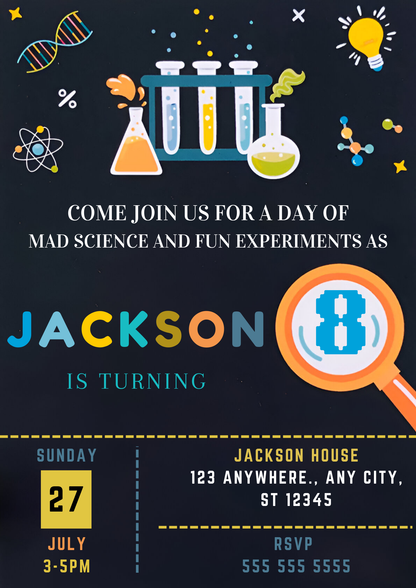 Science Birthday Party Invitation Template - CreativeRino