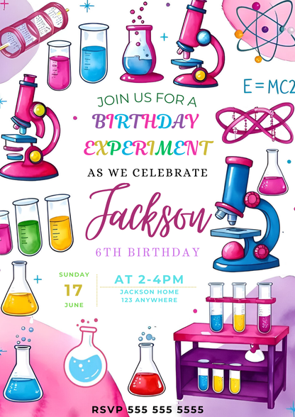 Science Experiment Birthday Party Invitation Template - CreativeRino