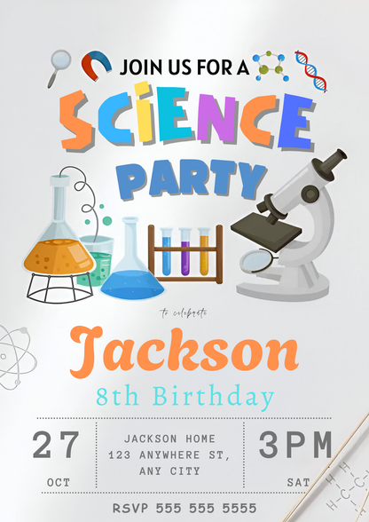 Science Birthday Party Invitation Template - CreativeRino