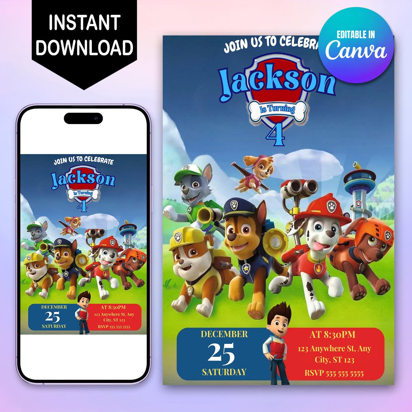 Custom Paw Patrol Party Invitation for Kids - CreativeRino