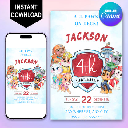 Paw Patrol Party Invite – Instant Download - CreativeRino