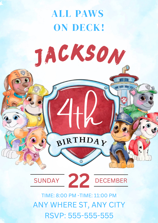 Paw Patrol Party Invite – Instant Download - CreativeRino