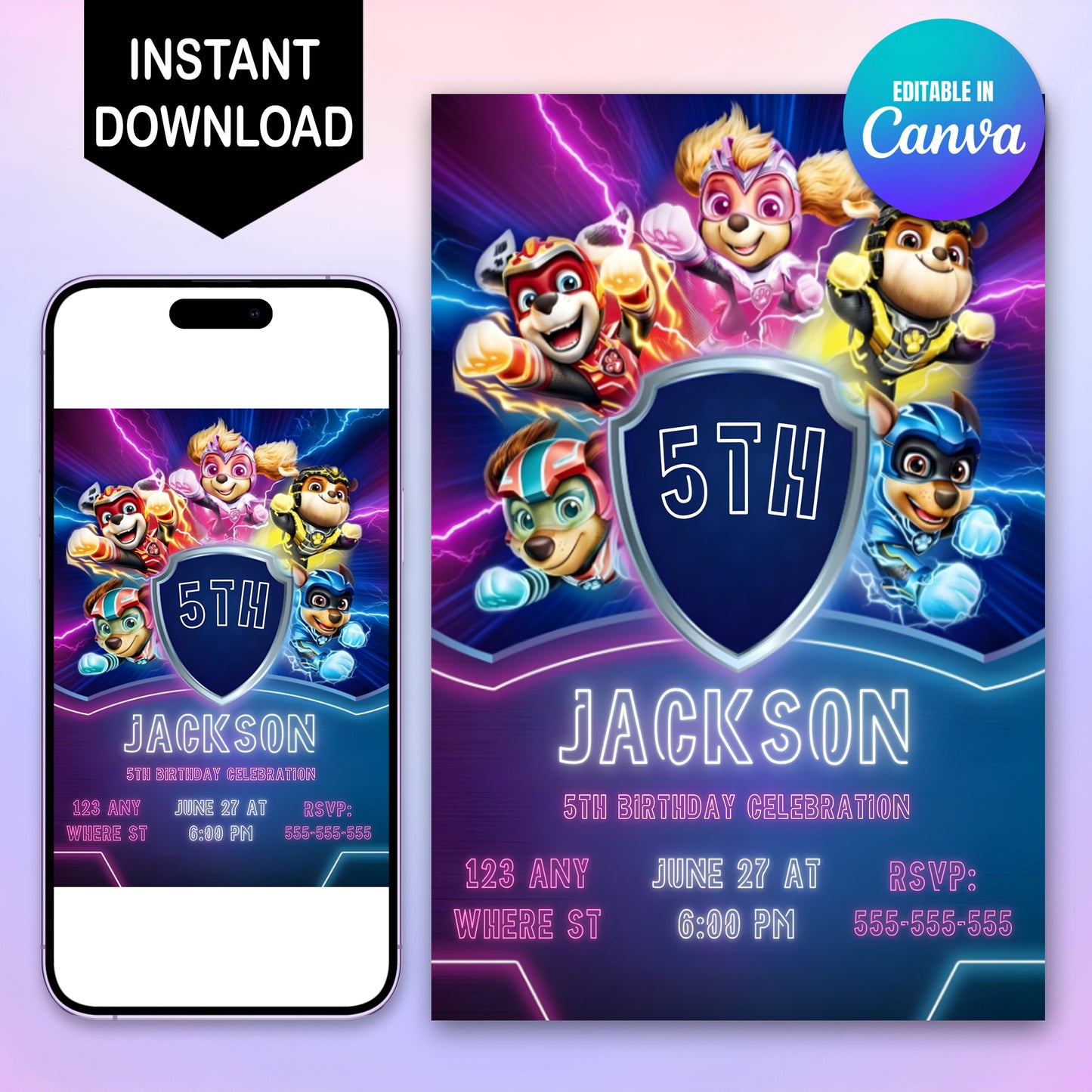 Paw Patrol Theme Birthday Invite for Boys & Girls - CreativeRino