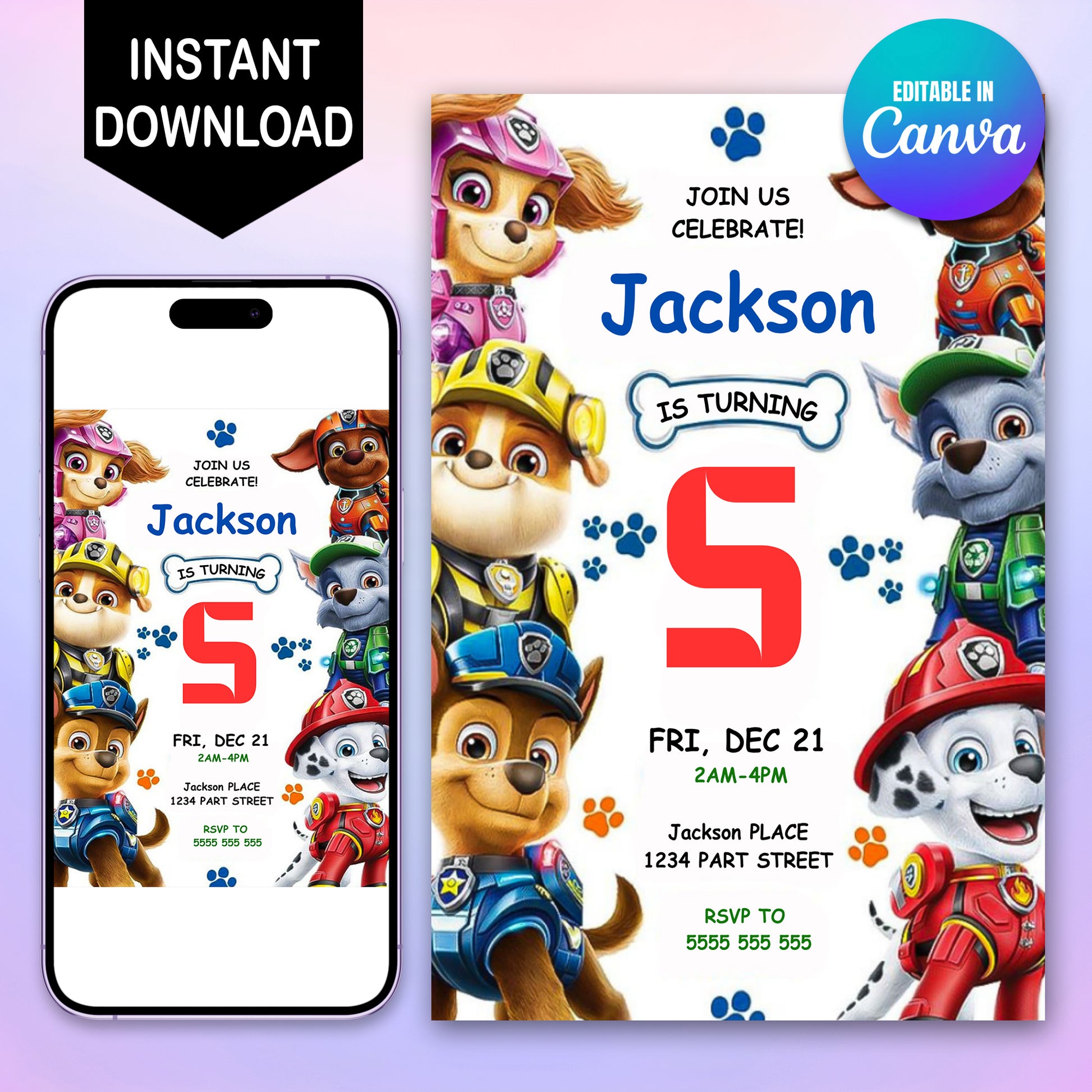 Printable Paw Patrol Party Card for Kids - CreativeRino