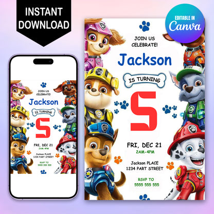 Printable Paw Patrol Party Card for Kids - CreativeRino