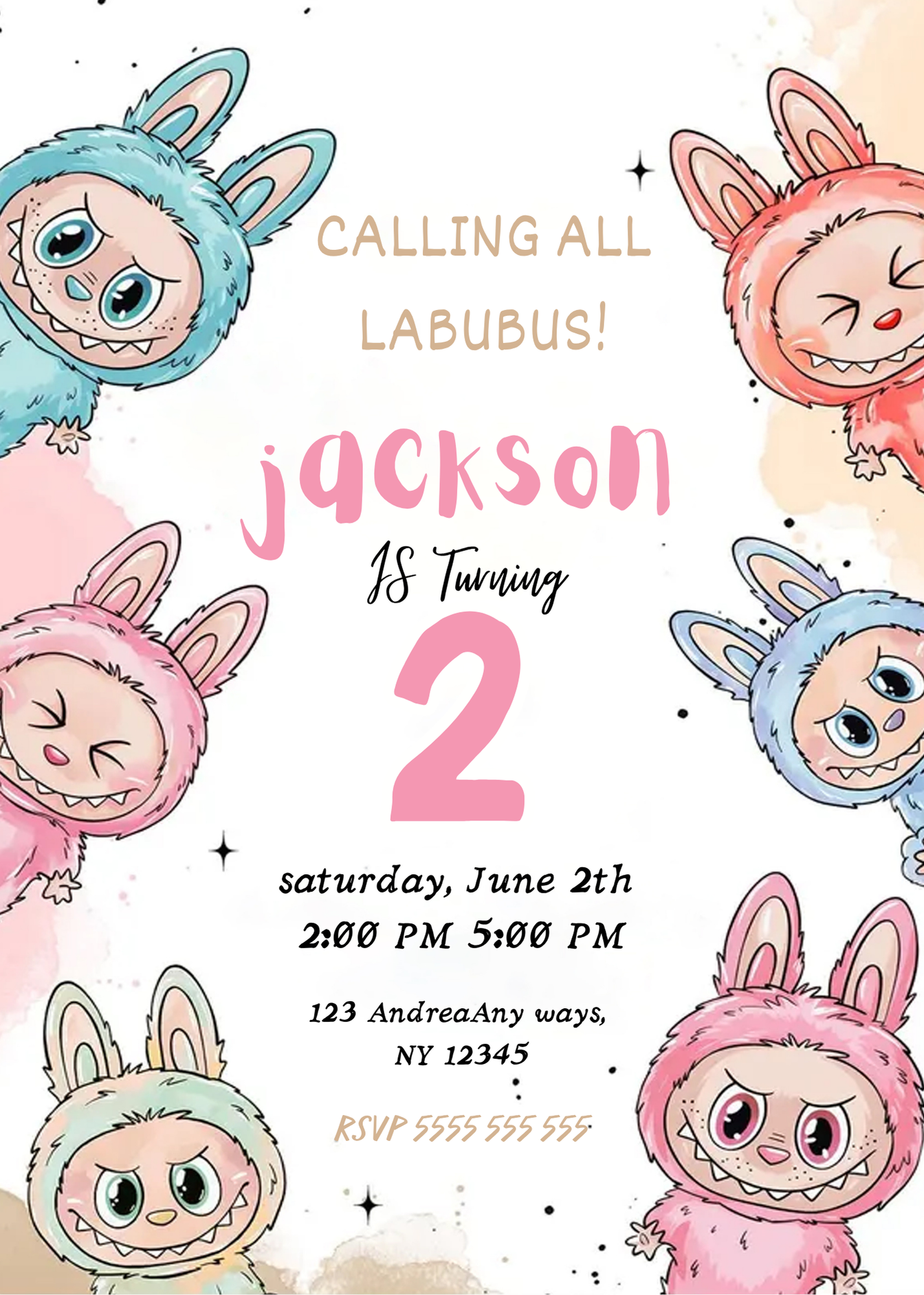 Labubu Birthday Invitation Template - CreativeRino