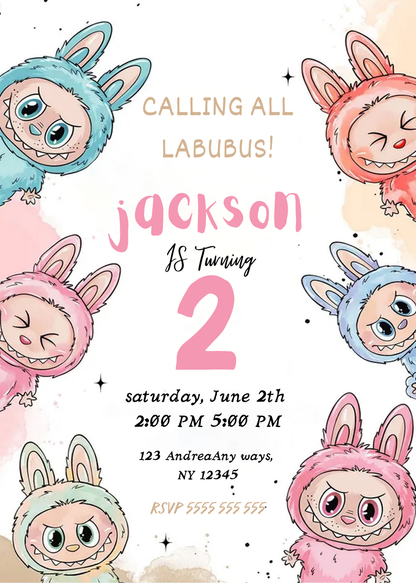 Labubu Birthday Invitation Template - CreativeRino