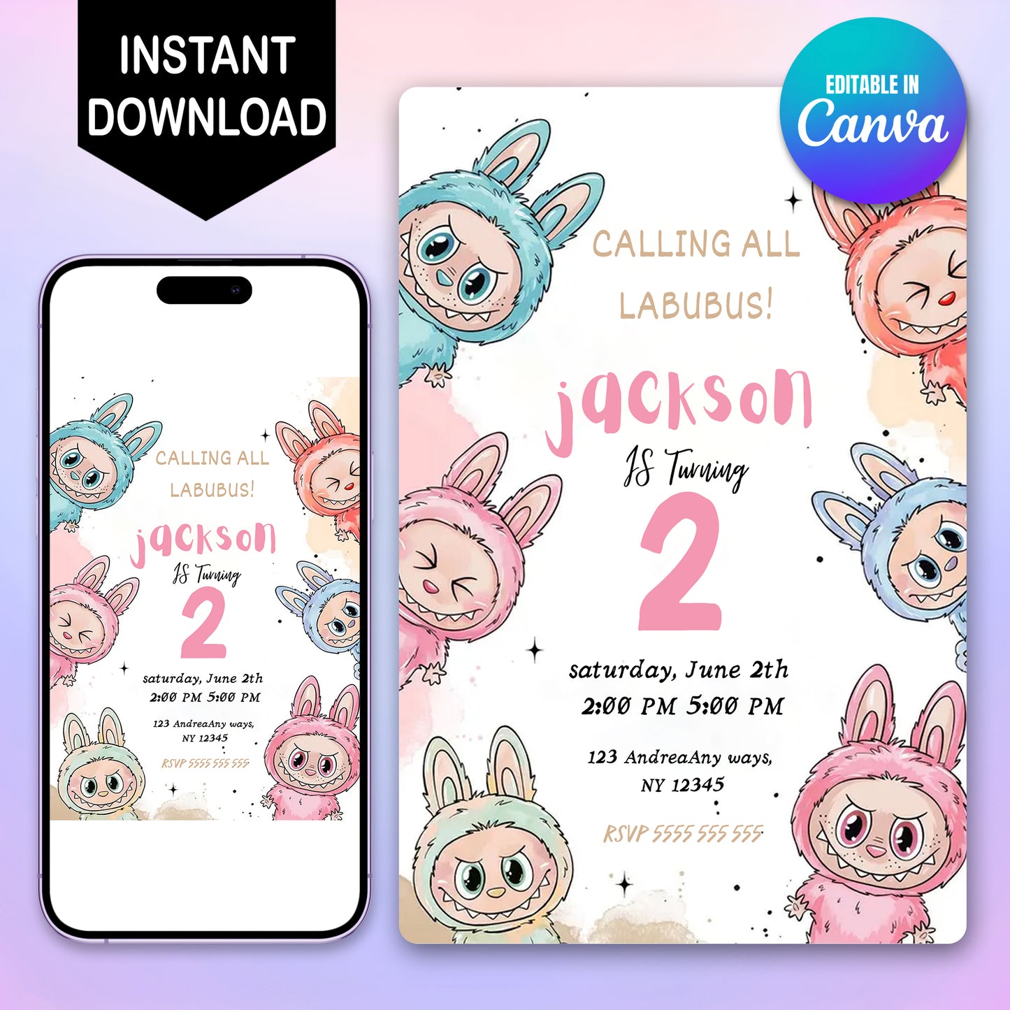 Labubu Birthday Invitation Template - CreativeRino