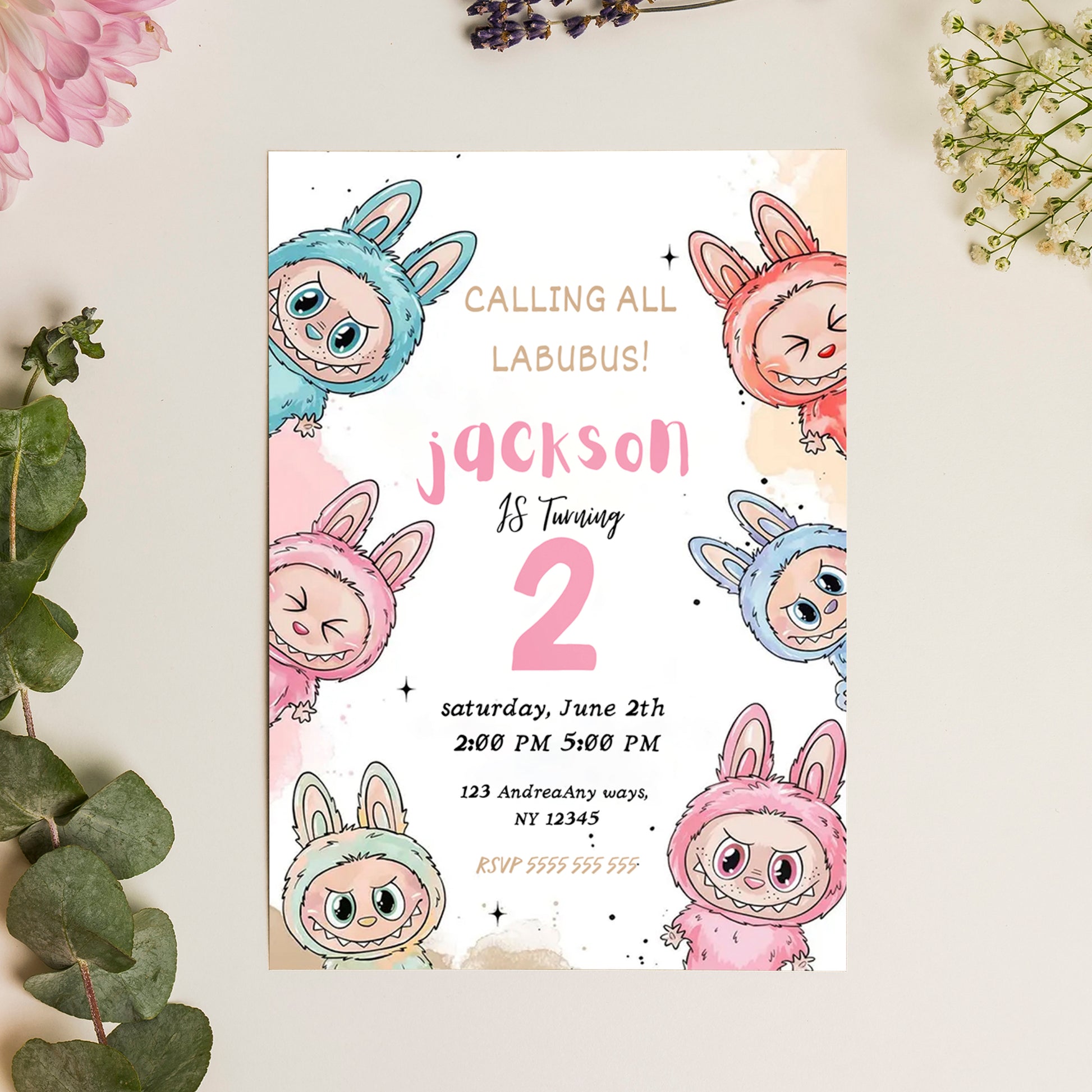 Labubu Birthday Invitation Template - CreativeRino