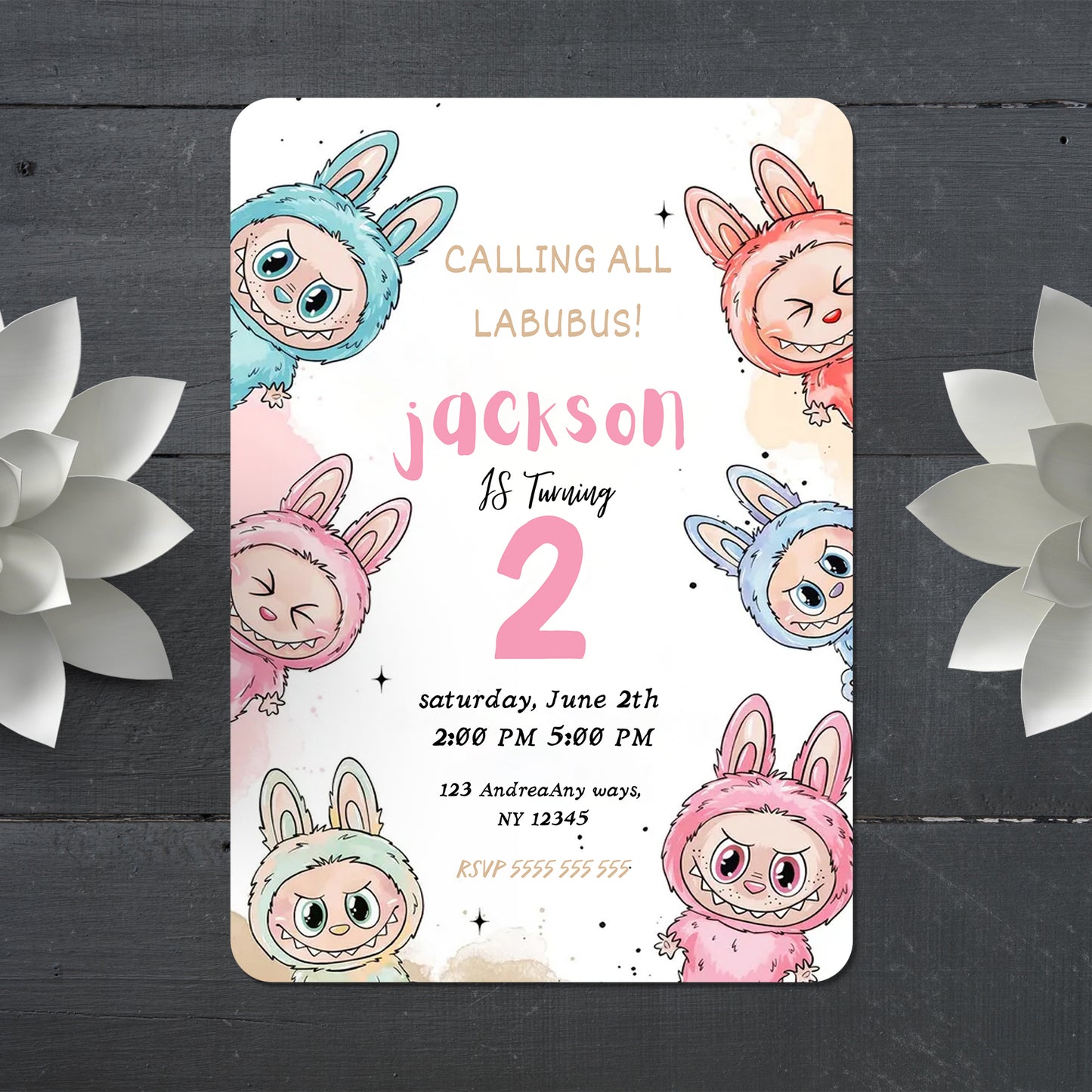 Labubu Birthday Invitation Template - CreativeRino