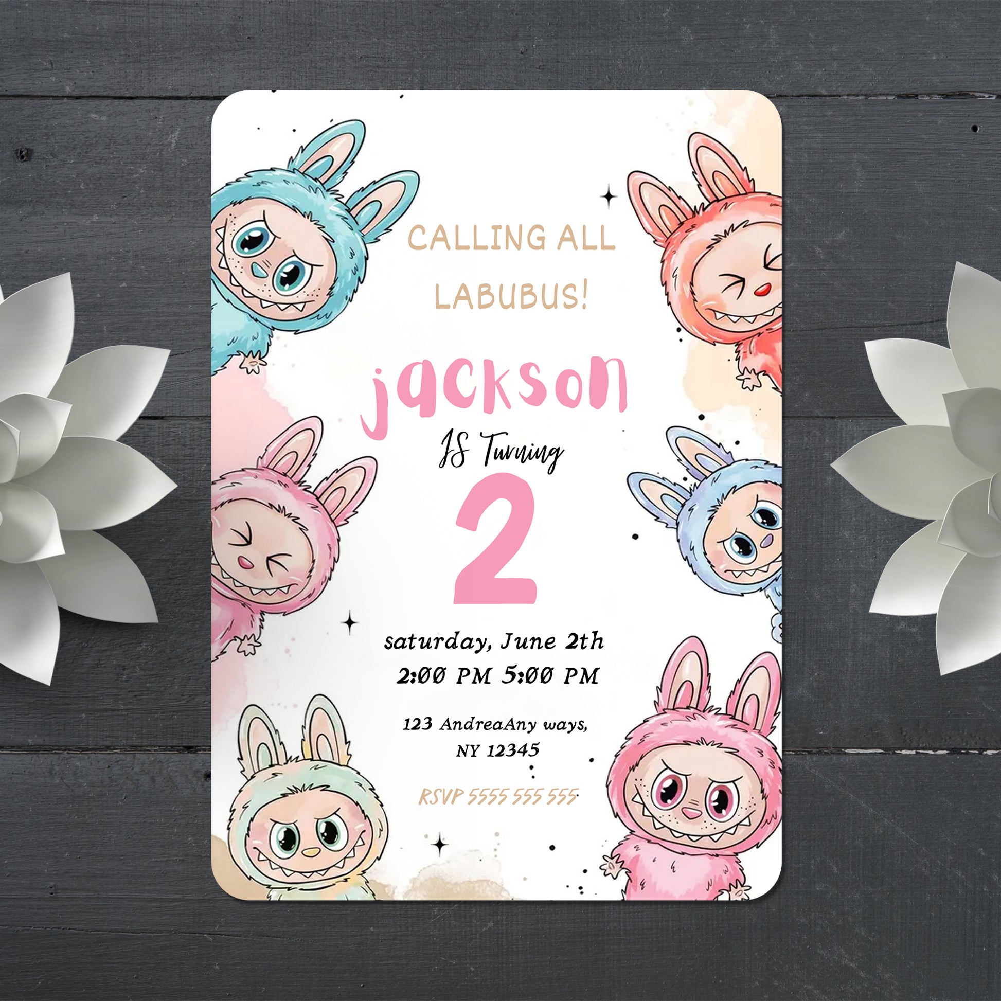 Labubu Birthday Invitation Template - CreativeRino