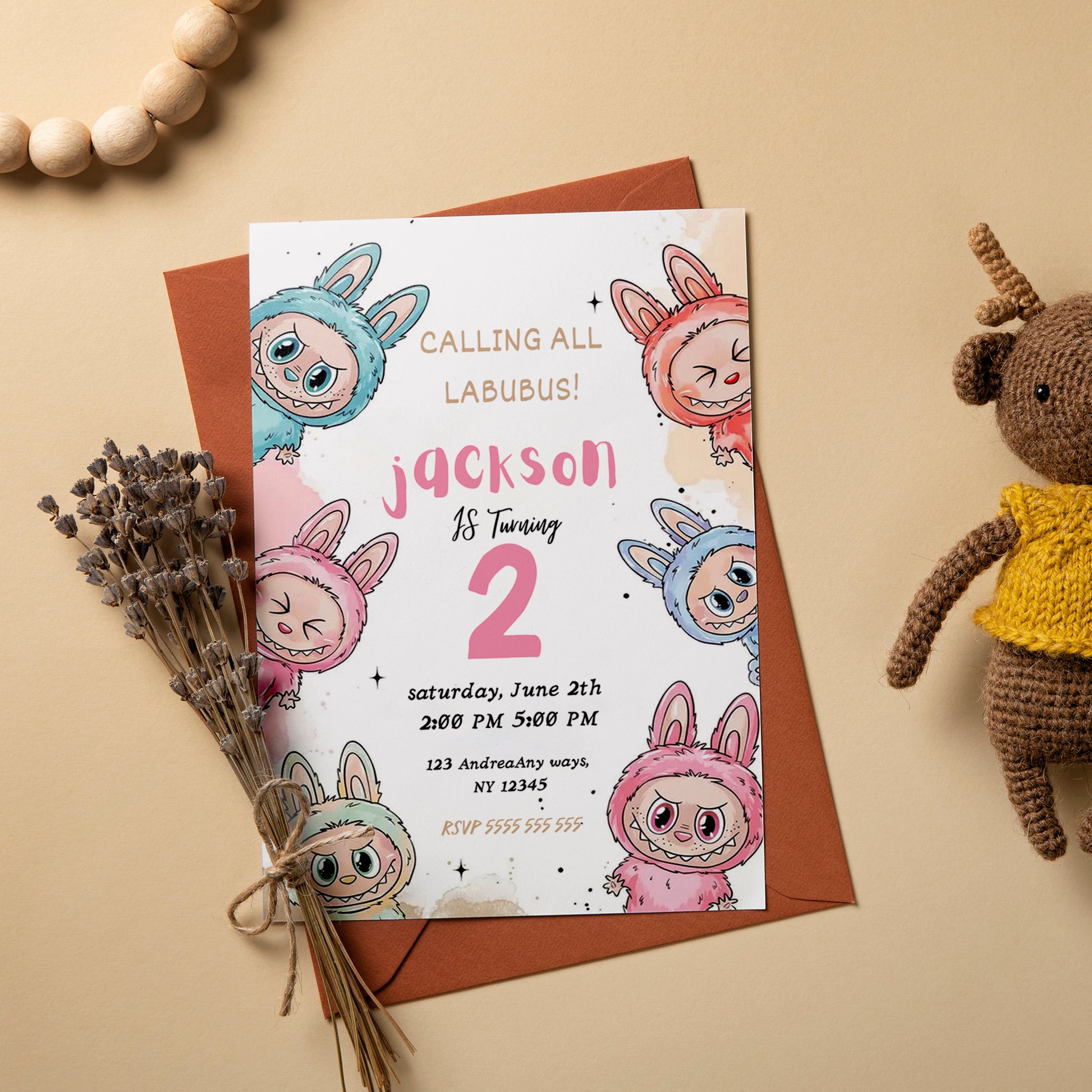 Labubu Birthday Invitation Template - CreativeRino