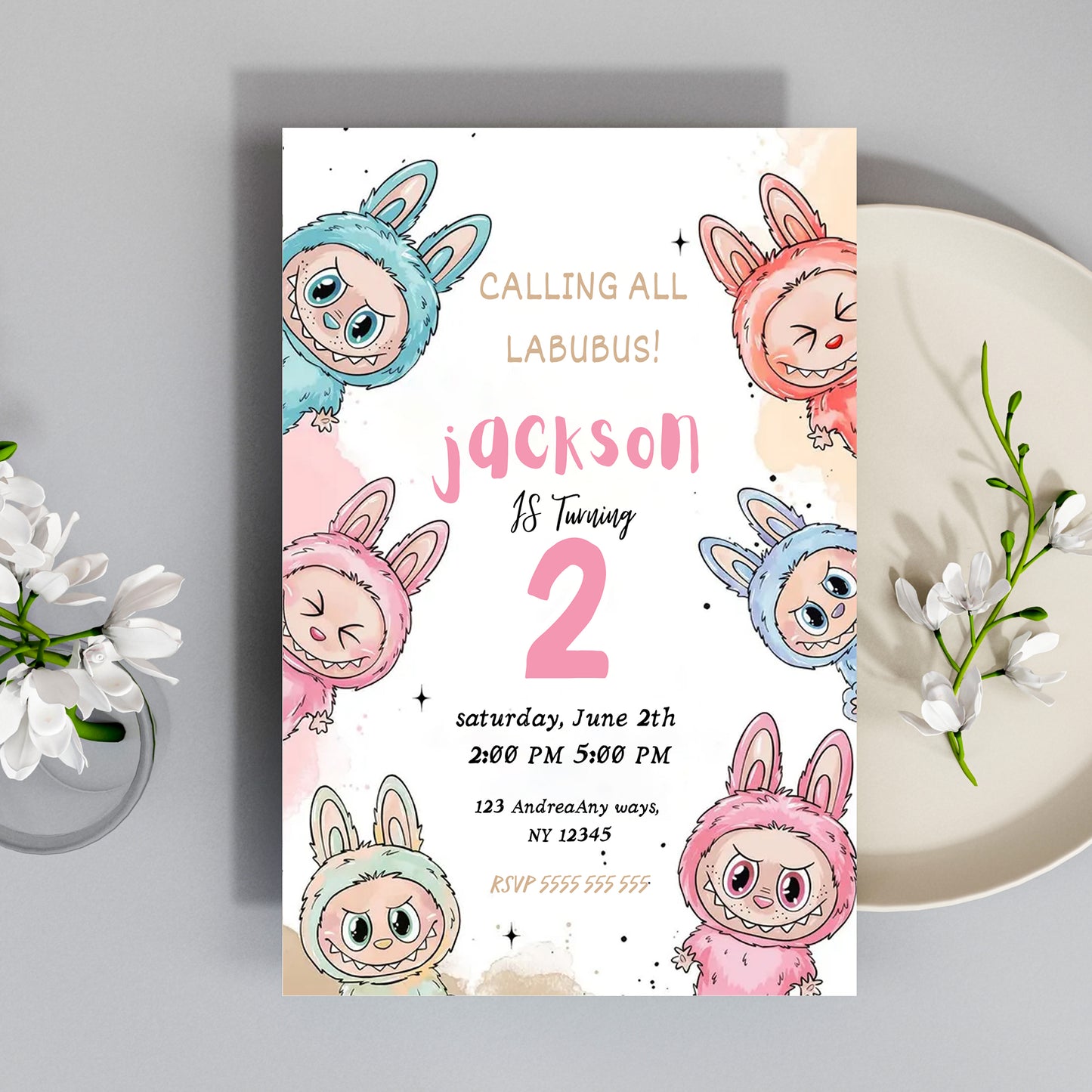 Labubu Birthday Invitation Template - CreativeRino
