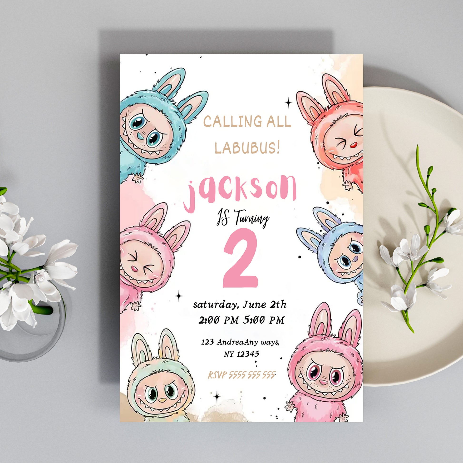 Labubu Birthday Invitation Template - CreativeRino