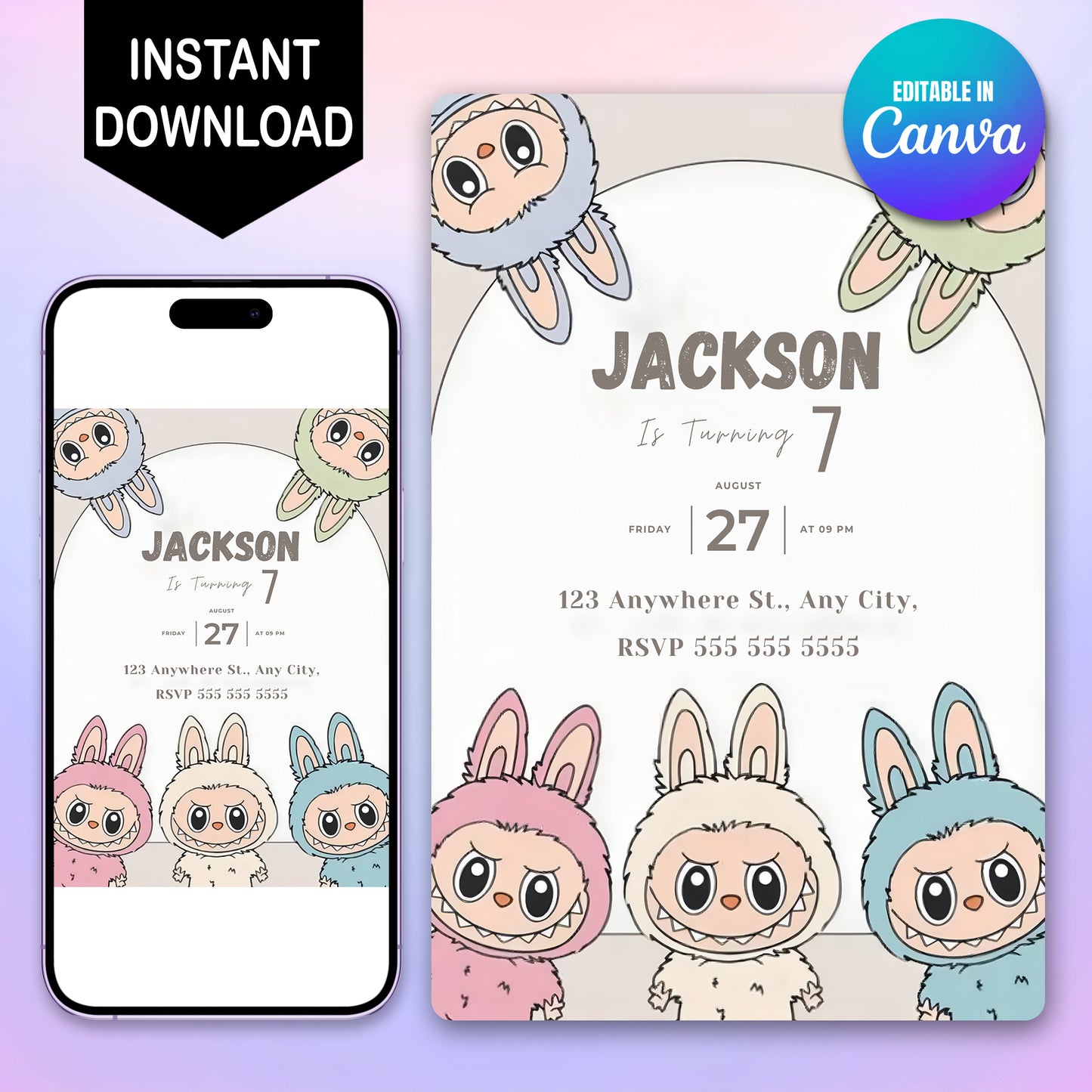 Editable Labubu Party Invite - CreativeRino