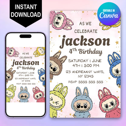 Labubu Birthday Invite for Kids - CreativeRino