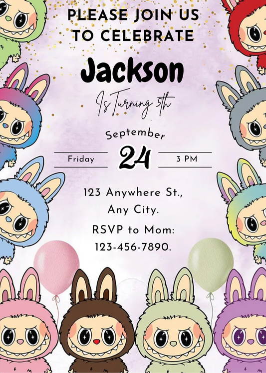 Labubu Inspired Birthday Template - CreativeRino