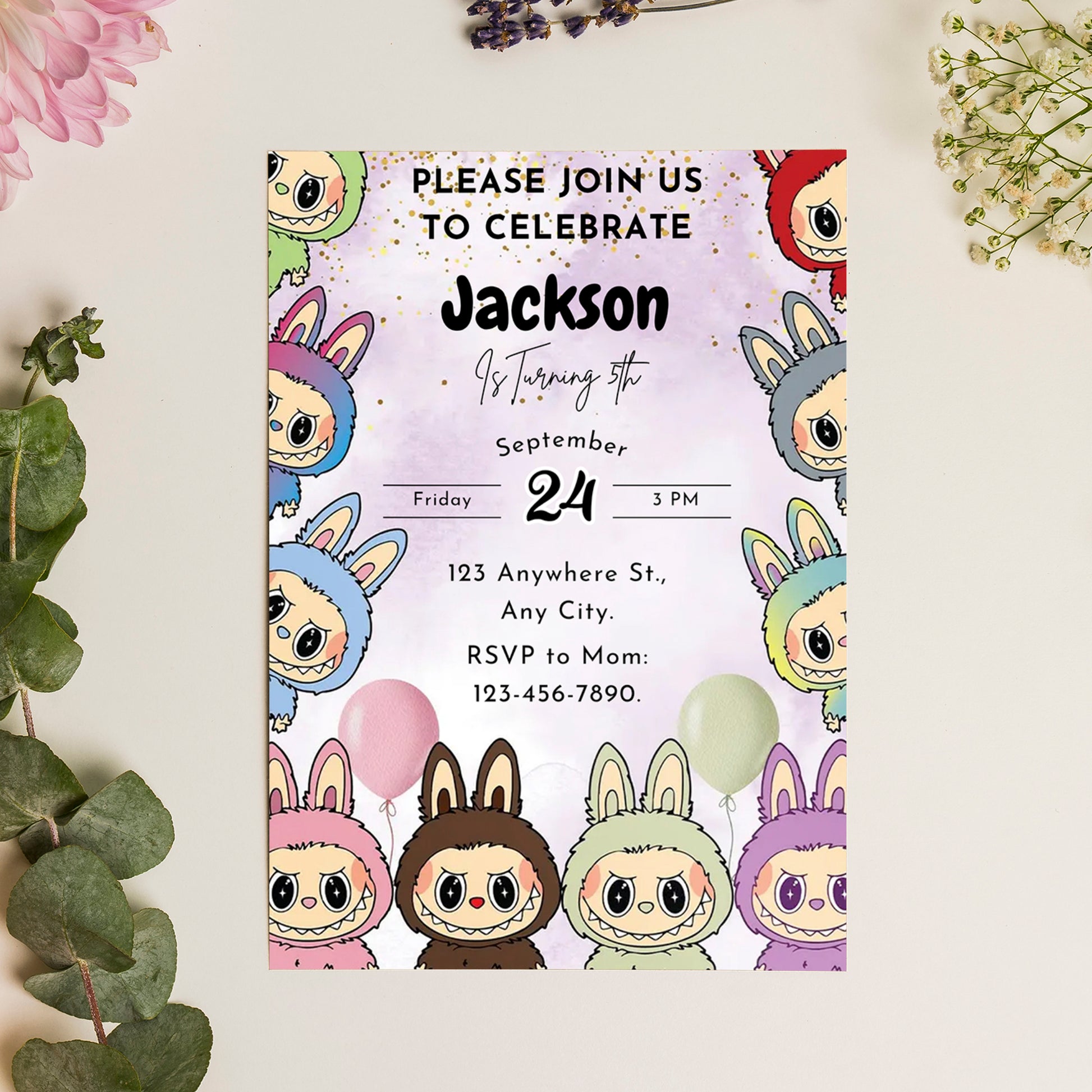 Labubu Inspired Birthday Template - CreativeRino