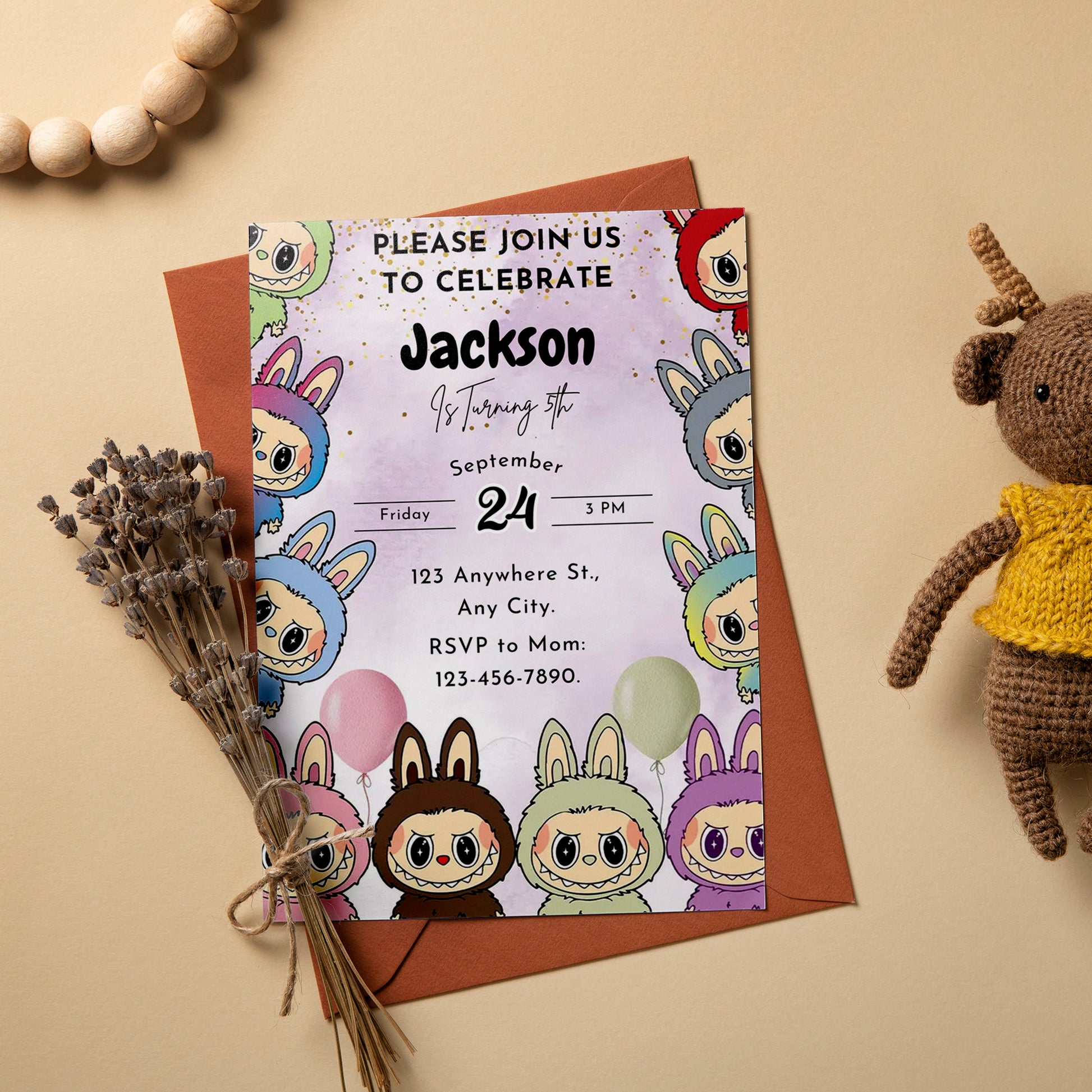 Labubu Inspired Birthday Template - CreativeRino