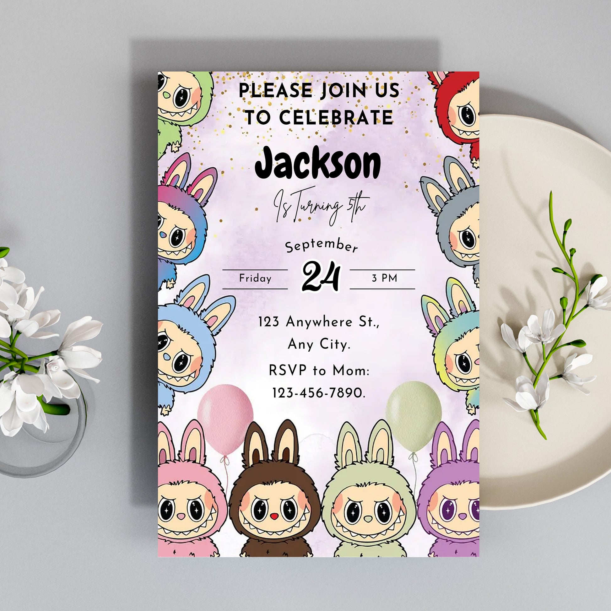 Labubu Inspired Birthday Template - CreativeRino