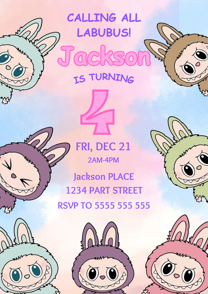 Labubu Printable Party Invitation - CreativeRino