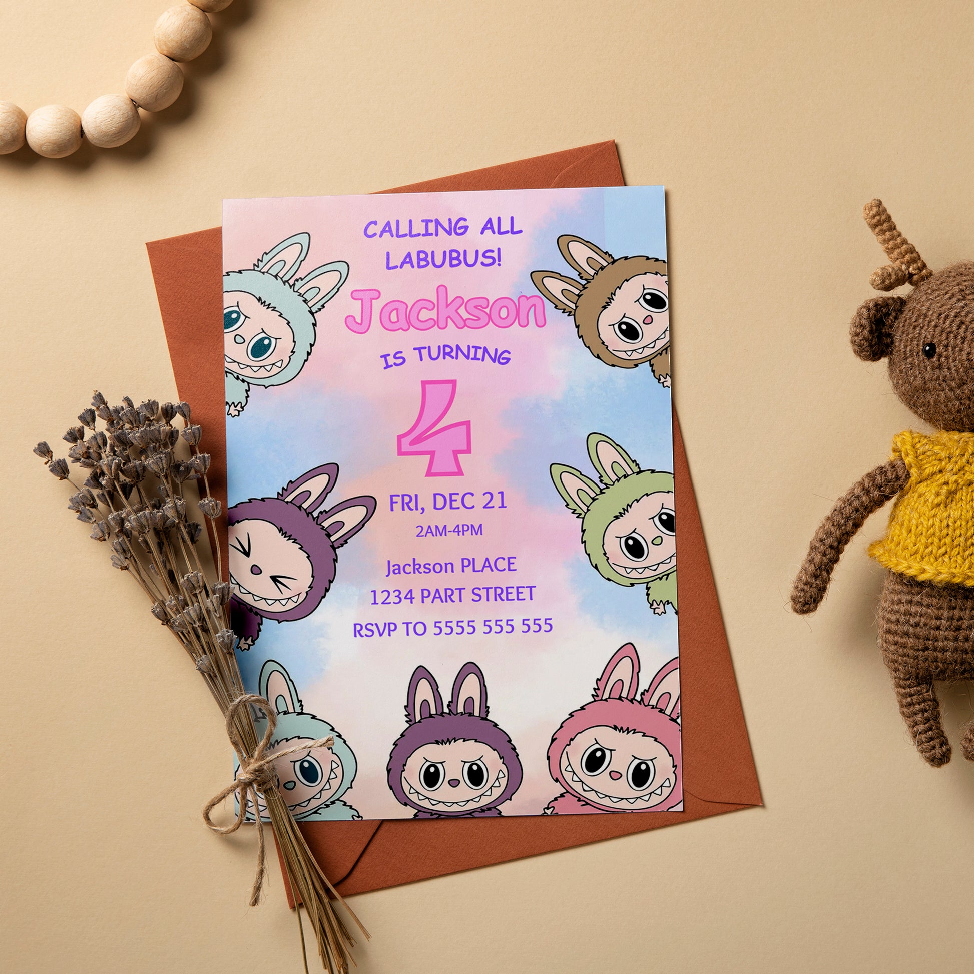 Labubu Printable Party Invitation - CreativeRino
