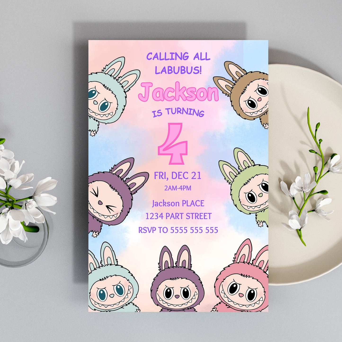 Labubu Printable Party Invitation - CreativeRino